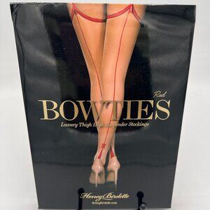 Honey Birdette Bowties Red Luxury Thigh High Suspender Stockings NWT Small rare